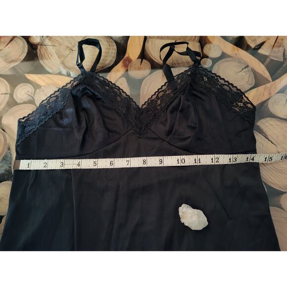 Vintage Vanity Fair slip nightgown dress black nylon 34 small lace adjustable - Picture 5 of 10